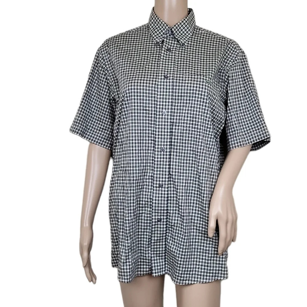 LACOSTE Check Green White Button Down Shirt